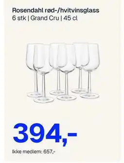 Jernia Rosendahl rød-/hvitvinsglass, NOK 657, Medlemspris tilbud