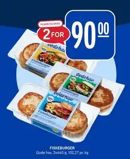 Rema 1000 FISKEBURGER, NOK 90 tilbud