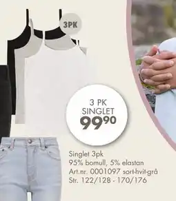 Sparkjøp 3 PK SINGLET, NOK 99.9 tilbud