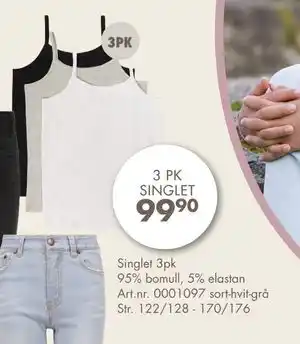 Sparkjøp 3 PK SINGLET, NOK 99.9 tilbud