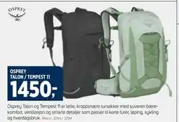 Sport 1 OSPREY TALON / TEMPEST 11, NOK 1450 tilbud