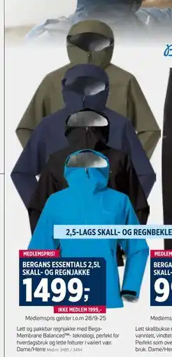 Sport 1 BERGANS ESSENTIALS 2,5L SKALL- OG REGNJAKKE, NOK 1999, Medlemspris tilbud
