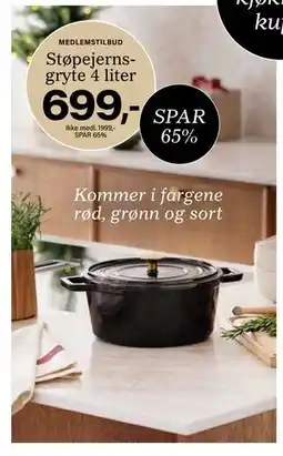 Kremmerhuset Støpejernsgryte 4 liter, NOK 1999, Medlemspris tilbud