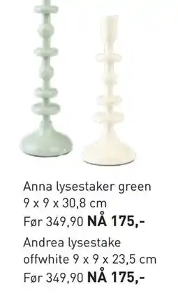 Kid Interiør Andrea lysestake offwhite 9 x 9 x 23,5 cm, NOK 175 tilbud