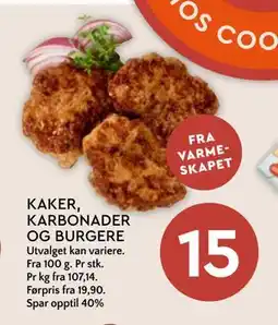Coop Mega KAKER, KARBONADER OG BURGERE, NOK 15 tilbud