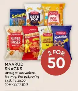 Coop Mega MAARUD SNACKS, NOK 50 tilbud