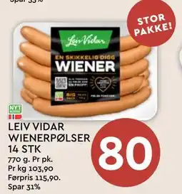 Coop Mega LEIV VIDAR WIENERPØLSER 14 STK, NOK 80 tilbud
