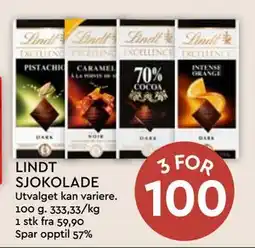 Coop Mega LINDT SJOKOLADE, NOK 100 tilbud