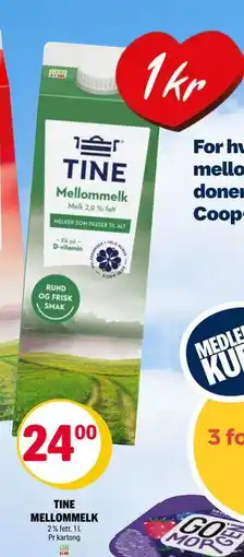 Coop Extra TINE MELLOMMELK, NOK 24 tilbud
