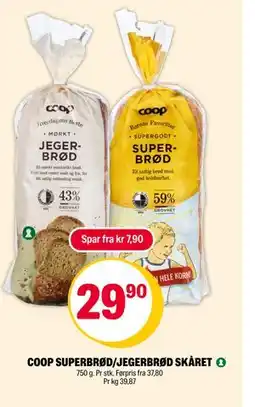 Coop Extra COOP SUPERBRØD/JEGERBRØD SKÅRET, NOK 29.9 tilbud