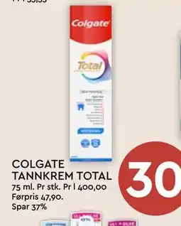 Coop Mega COLGATE TANNKREM TOTAL, NOK 30 tilbud