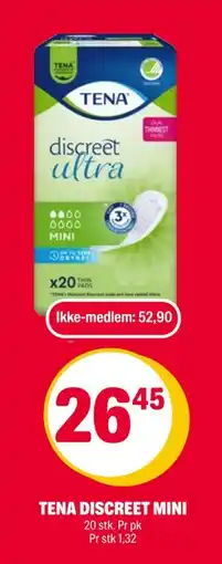 Coop Extra TENA DISCREET MINI, NOK 52.9, Medlemspris tilbud