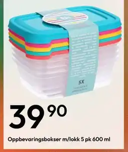 Gigaboks Oppbevaringsbokser m/lokk 5 pk 600 ml, NOK 39.9 tilbud