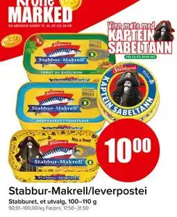 Spar Stabbur-Makrell/leverpostei, NOK 10 tilbud