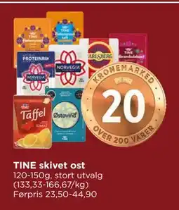Meny TINE skivet ost, NOK 20 tilbud