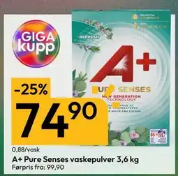 Gigaboks A+ Pure Senses vaskepulver 3,6 kg, NOK 74.9 tilbud