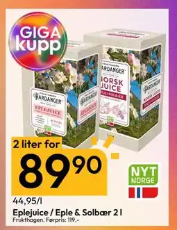 Gigaboks Eplejuice / Eple & Solbær 2 l, NOK 89.9 tilbud