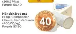 Meny Håndskåret ost, NOK 40 tilbud