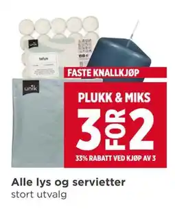 Meny Alle lys og servietter tilbud