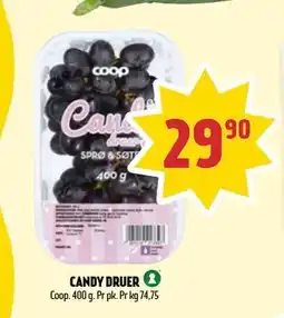 Coop Prix CANDY DRUER, NOK 29.9 tilbud