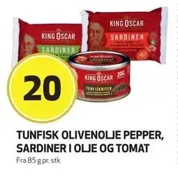 Bunnpris Tunfisk olivenolje pepper, sardiner i olje og tomat, NOK 20 tilbud
