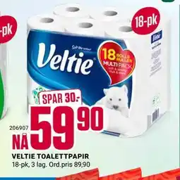 Europris VELTIE TOALETTPAPIR, NOK 59.9 tilbud