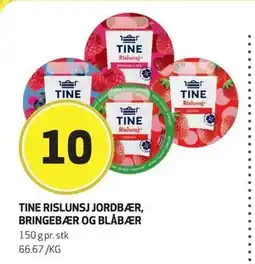 Bunnpris TINE RISLUNSJ JORDBÆR, BRINGEBÆR OG BLÅBÆR, NOK 10 tilbud