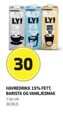 Bunnpris HAVREDRIKK 15% FETT, BARISTA OG VANILJESMAK, NOK 30 tilbud