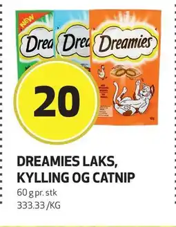 Bunnpris DREAMIES LAKS, KYLLING OG CATNIP, NOK 20 tilbud