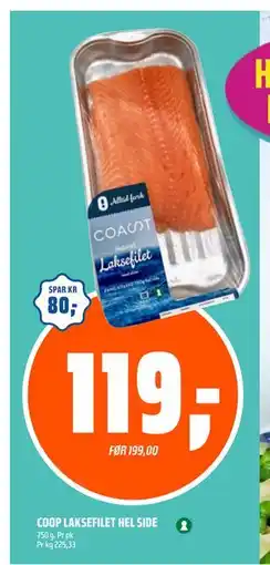 Coop Obs COOP LAKSEFILET HEL SIDE, NOK 119 tilbud