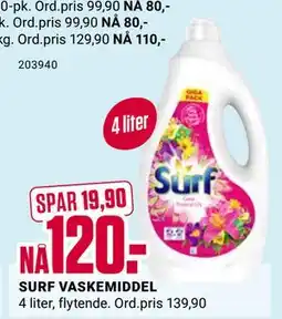 Europris SURF VASKEMIDDEL, NOK 120 tilbud