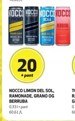 Bunnpris NOCCO LIMON DEL SOL, RAMONADE, GRANO OG BERRUBA, NOK 20 tilbud