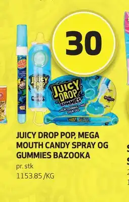 Bunnpris JUICY DROP POP MEGA MOUTH CANDY SPRAY OG GUMMIES BAZOOKA, NOK 30 tilbud