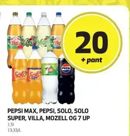 Bunnpris PEPSI MAX, PEPSI, SOLO, SOLO SUPER, VILLA, MOZELL OG 7 UP, NOK 20 tilbud