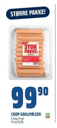 Coop Obs COOP GRILLPØLSER, NOK 99.9 tilbud