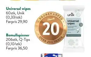 Jacobs Universal wipes, NOK 20 tilbud