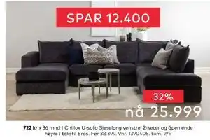 Skeidar Chillux U-sofa Sjeselong venstre, NOK 25999 tilbud