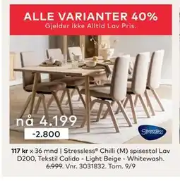 Skeidar Stressless Chilli (M) spisestol, NOK 4199 tilbud