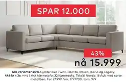 Skeidar Ask hjørnesofa, NOK 15999 tilbud
