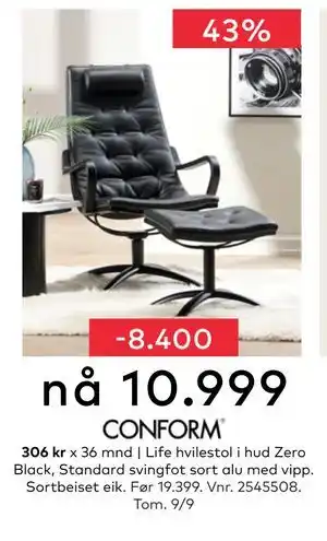 Skeidar Life hvilestol, NOK 10999 tilbud