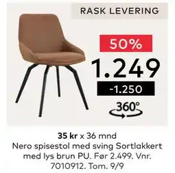 Skeidar Nero spisestol med sving Sortlakkert, NOK 1249 tilbud