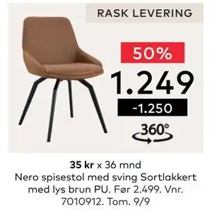 Skeidar Nero spisestol med sving Sortlakkert, NOK 1249 tilbud