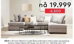 Skeidar Boston U-sofa, NOK 19999 tilbud