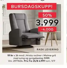 Skeidar Aristo recliner, NOK 3999 tilbud