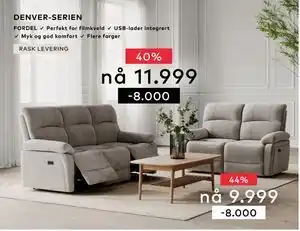 Skeidar Denver 2-seter recliner, NOK 9999 tilbud