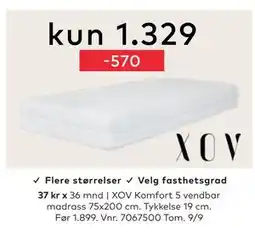 Skeidar XOV Komfort 5 vendbar madrass 75x200 cm., NOK 1329 tilbud
