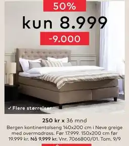 Skeidar Bergen kontinentalseng, NOK 8999 tilbud