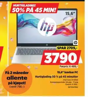 POWER 15,6 bærbar PC, NOK 3790 tilbud