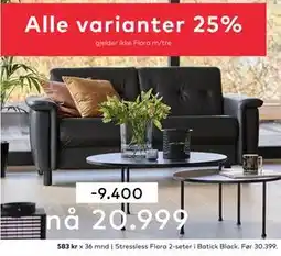 Skeidar Stressless Flora 2-seter, NOK 20999 tilbud
