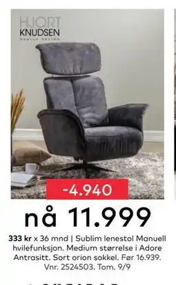 Skeidar Sublim lenestol, NOK 11999 tilbud